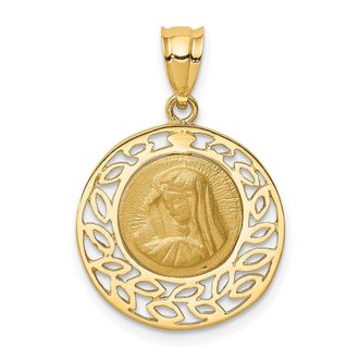 Diamond2Deal 14k Yellow Gold Brushed & Polished Virgin Mary Pendant