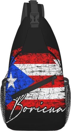 Generic Vintage Puerto Rico Boricua Flag Pride Crossbody Bag Adjustable Shoulder Bag Lightweight Daypack For Camping Casual Cycling