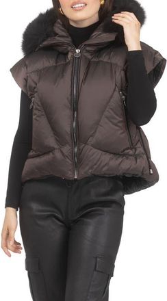 Gorski Apres-Ski Short Vest With Detachable Genuine Shearling Hood Trim in Brown/black at Nordstrom, Size X-Small