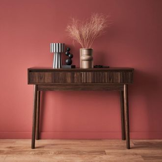 Sweeek Consola escandinava efecto madera con 2 cajones, 100cm, madera oscura
