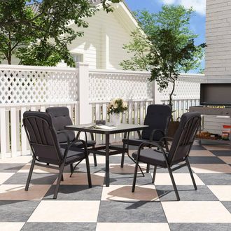 OUTSUNNY Garden Dining Set, Glass Table w/ Umbrella Hole Black