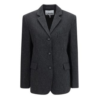 Ganni Blazer de Lana con Raya Diplom&aacute;tica - Jackets - Mujer - Gris - M