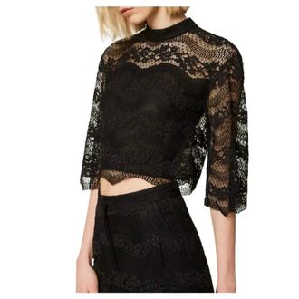 Twinset Blouses, female, Black, Size: XS Macram&eacute; lace blouse