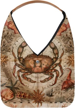 Generic Vintage Map Crab Starfish Reusable Lightweight Grocery Bags - Foldable Into Compact Pouch, Washable & Sturdy, Multipurpose for Shopping and Travel