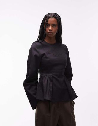 & Other Stories Top a maniche lunghe nero con peplo