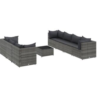 vidaXL Set De Muebles De Jard&iacute;n 8 Pzas Y Cojines Rat&aacute;n Sint&eacute;tico Gris Vidaxl