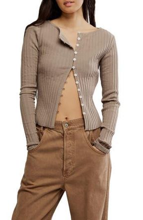 Free People Tilly Rib Long Sleeve Button-Up Top in Fallen Rock at Nordstrom Rack, Size X-Large