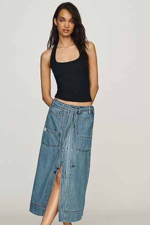 Pilcro Front-Tie Denim Midi Skirt