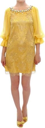 Dolce & Gabbana 3/4 Mouw Sheath Jurk - Dames - Korte kleedjes - Geel - XS - Nylon - Kleedjes