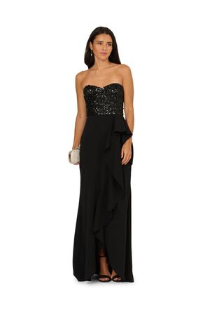 Adrianna Papell Womens Strapless Bead Mesh Dress - Black - Size 18 UK