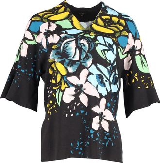 Escada Floral Print Bell-Sleeve Blouse in Black Silk