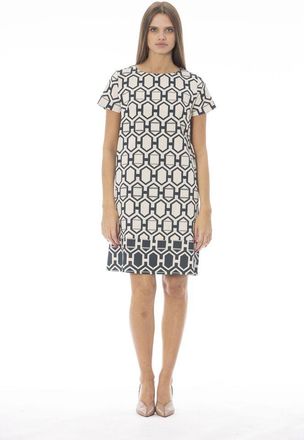 Baldinini Womens Geometric Print Dress - Ivory Cotton - Size EU 38 (Womens)
