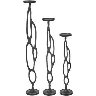 Beliani Set artistico di 3 portacandele nero Tre misure Bastoncini per candele in alluminio buni