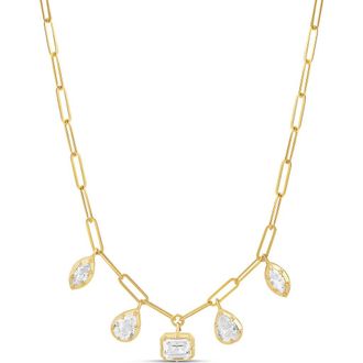 SHYMI Mixed Shape Cubic Zirconia Paperclip Necklace in Gold/clear at Nordstrom