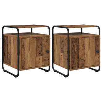 vidaXL Mesa De Noche 2 Uds. Madera Envejecida Madera De Ingenier&iacute;a Vidaxl