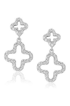 Suzy Levian Cubic Zirconia Clover Drop Earrings in White at Nordstrom Rack