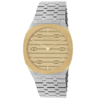 Gucci YA163403 25H Unisex Quartz horloge - 34mm Goud Roestvrij Staal
