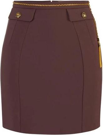 Elisabetta Franchi Rok in cr&ecirc;pestof in dubbele laag met juwelenketting - Dames - Korte rokken - Bruin - S - Leer - Rokken