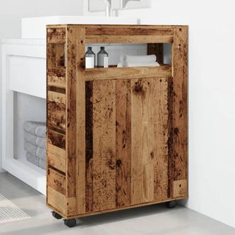 Berkfield Home Narrow Bathroom Cabinet with Wheels Old Wood Engineered Wood in Brown