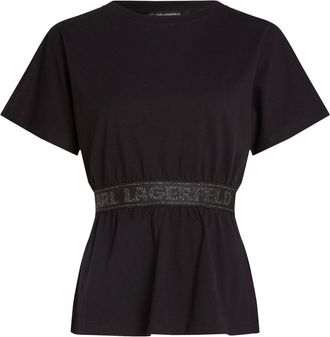 Karl Lagerfeld glitter logo-tape T-shirt - women - Organic Cotton - L - Black