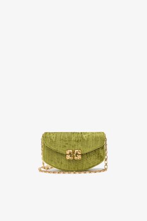 Ganni Green Lulu Wallet On Chain in Velvet Moire