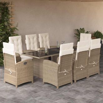 vidaXL Set Comedor De Jard&iacute;n 9 Pzas Con Cojines Rat&aacute;n Sint&eacute;tico Beige Vidaxl