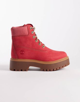 Timberland Stivali stringati impermeabili in nabuk rosso medio da 6