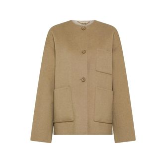 Seventy Jassen, Dames, Beige, L, Leer, Cappotto corto con sciarpa bicolor