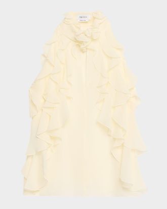 Alexander McQueen Cutout Ruffle Silk Georgette Top