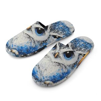 Generic Blue Ink Art Owl Mens House Slippers Slip Indoor Slipper On Shoes Warm Outdoor