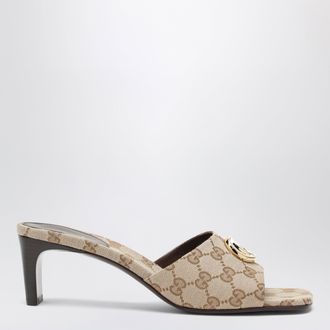 Gucci Sandalo slider con Doppia G in tela GG sabbia