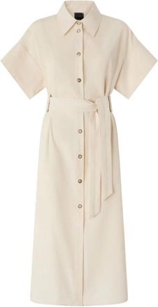 Pinko Button-Front Midi Overhemdjurk - Dames - Shirt Kleedjes - Beige - XS - Kleedjes