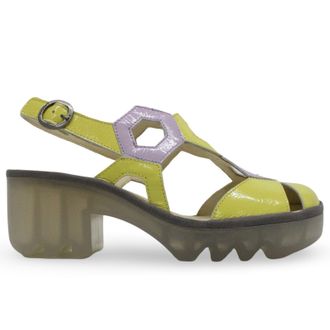 FLY London TRUL582FLY Nappalak Leather Womens Heels Sandals - Lemon Violet - Size:UK 4