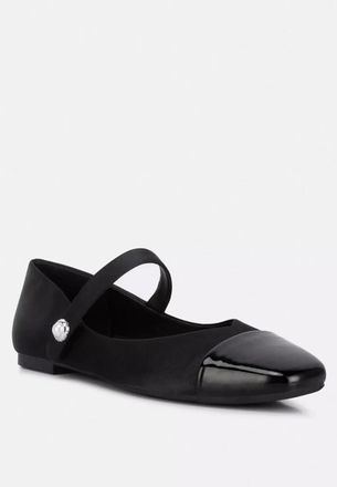 London Rag Albi Flats Black Patent Cap Toe Slip On Mary Jane HAWK601