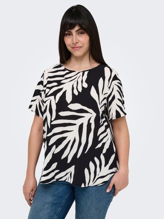 Only Carmakoma Shirtbluse ONLY CARMAKOMA CARVICA SS TOP WVN NOOS, Damen, Gr. 46, schwarz aop:upscaled palm, Web, Obermaterial: 97% Polyester, 3% Elasthan, bedruckt, 