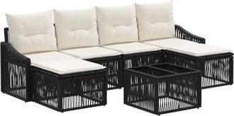 vidaXL Conjunto De Sof&aacute;s De Jard&iacute;n 7 Uds. Negro Rat&aacute;n Sint&eacute;tico Vidaxl