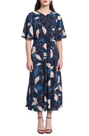Maggy London Floral Midi Dress in Teal Blue/Cream at Nordstrom Rack, Size 4