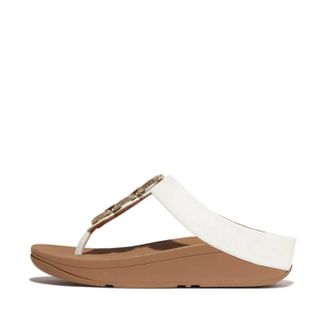 FitFlop Womens Fino Crystal-Chain Leather Toe-Post Sandals In Urban White