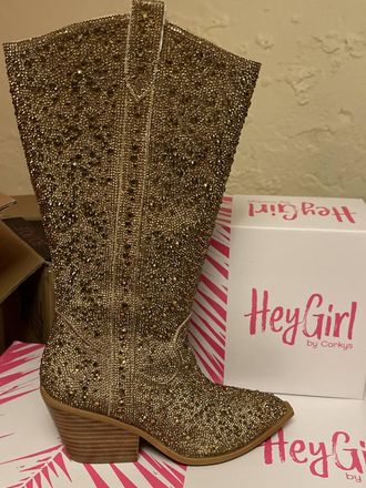 Corkys Footwear Womens Glitzy Calf Boots In Gold Rhinestone