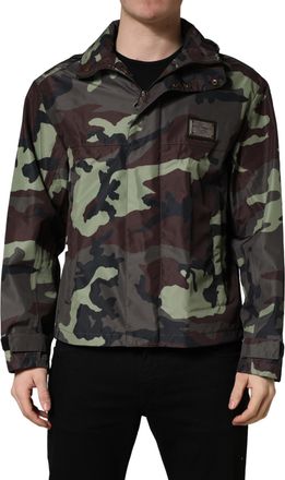Dolce & Gabbana Mens Multicolor Camouflage Hooded Bomber Jacket Nylon Polyester Clothing