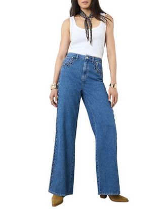 Mint Velvet Swirl Detail Wide Jeans in Blue at Nordstrom, Size 12