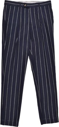 Brunello Cucinelli Navy Linen Blend Striped Trousers, Brand Size 46 (US Size 30)