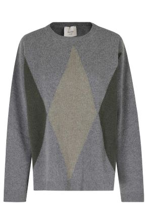 Alysi Gray Francy Knit Rombi Diamond-Pattern Wool-Blend Sweater