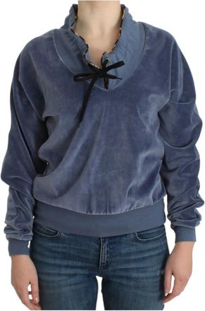 Roberto Cavalli Mock Sweater - Dames - Sweatshirts - Blauw - M - Katoen - Hoodies & sweatvesten