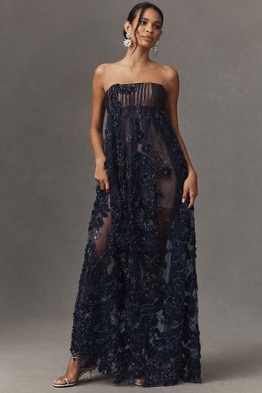 Helsi Beatrice Strapless Empire Floral Appliqué Maxi Dress