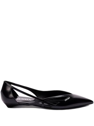 Prada Brushed Leather Cut-Out Ballerinas Shoes