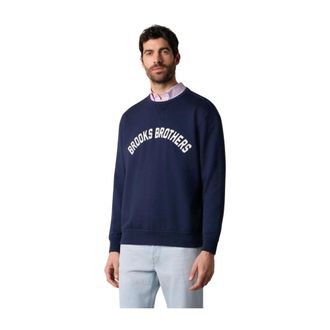 Brooks Brothers Cotton Sweatshirt with Extended Logo Print - male - Brooks Brothers - Sweatshirts - Blue - 2XL - Sweatshirts & Hoodies
