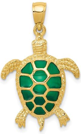 Diamond2Deal 10k Yellow Gold Green Enameled Sea Turtle Pendant