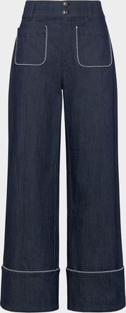 Cinq &agrave; Sept Wide-Leg Twist-Trim Jeans
