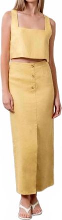 Moon River Front Button Detail Linen Midi Skirt In Light Yellow